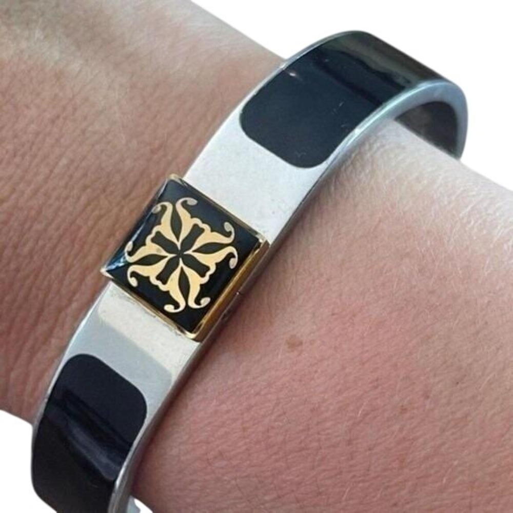 Modern Preppy Enamel Gold Crest Hinged Bangle from Rustic Cuff